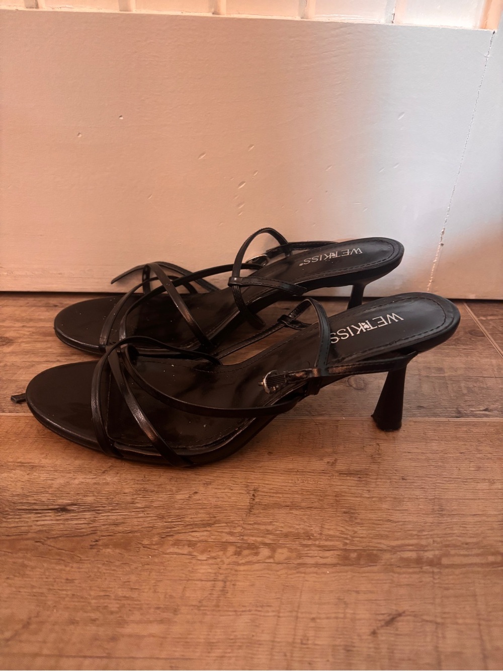 Kiss Black Strappy Mid-Heel Sandals
